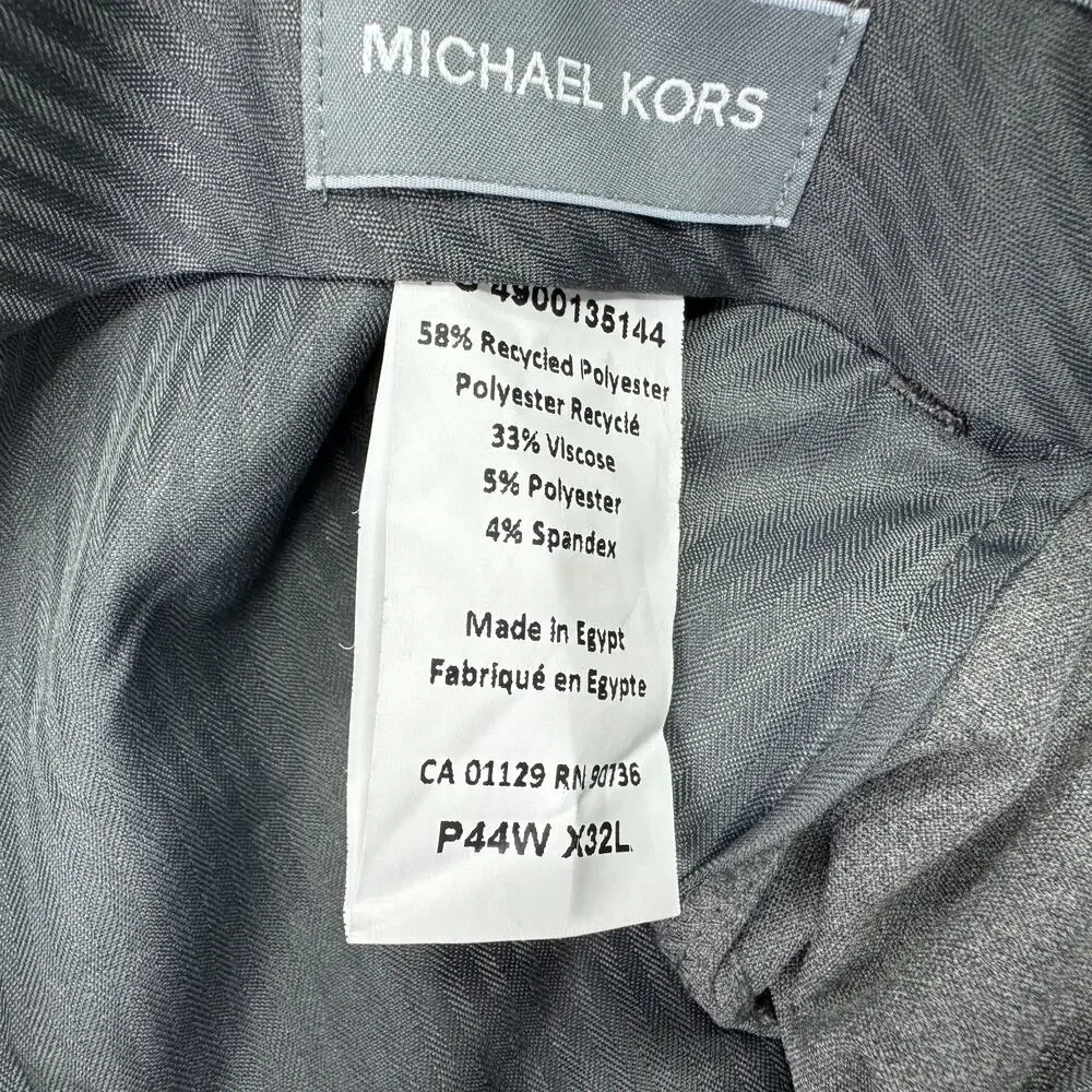 Michael Kors Mens Pleated Cuffed Solid Classic Fit Stretch Pants Gray 44x32
